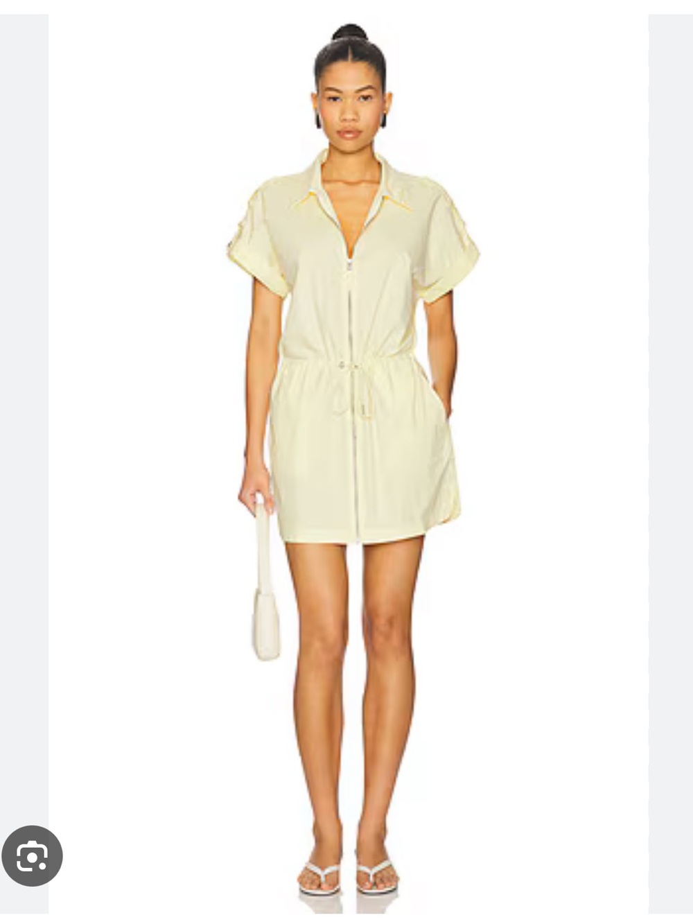 pistola Pale Yellow Short Sleeve Zip-Front Mini Dress, Size Small, EUC